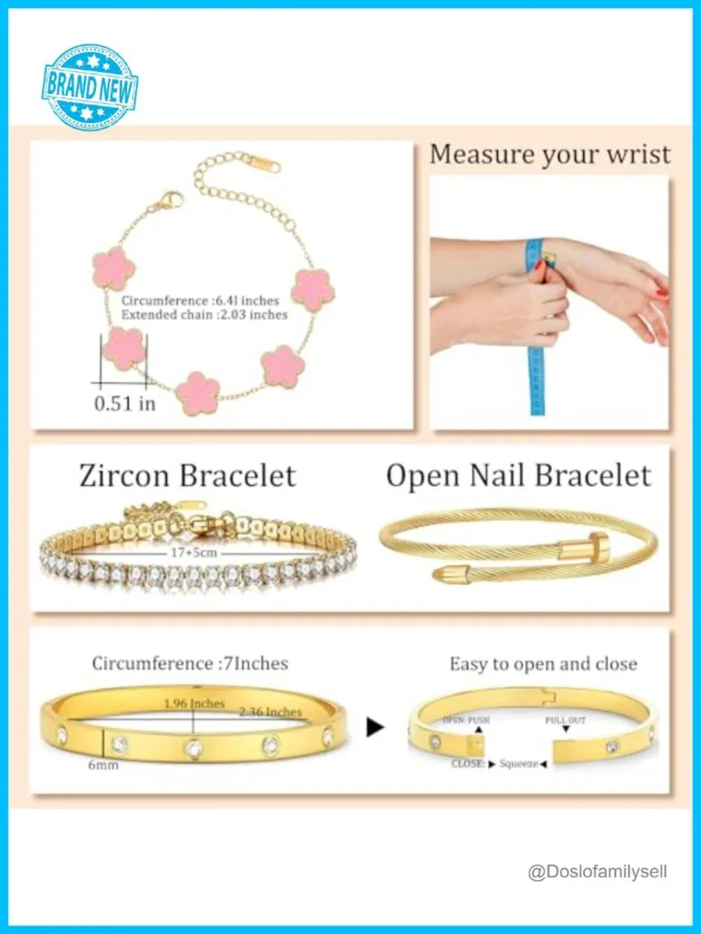 Gold Plated Stackable Floral Bracelets Set - 4 Piece Link Bracelet